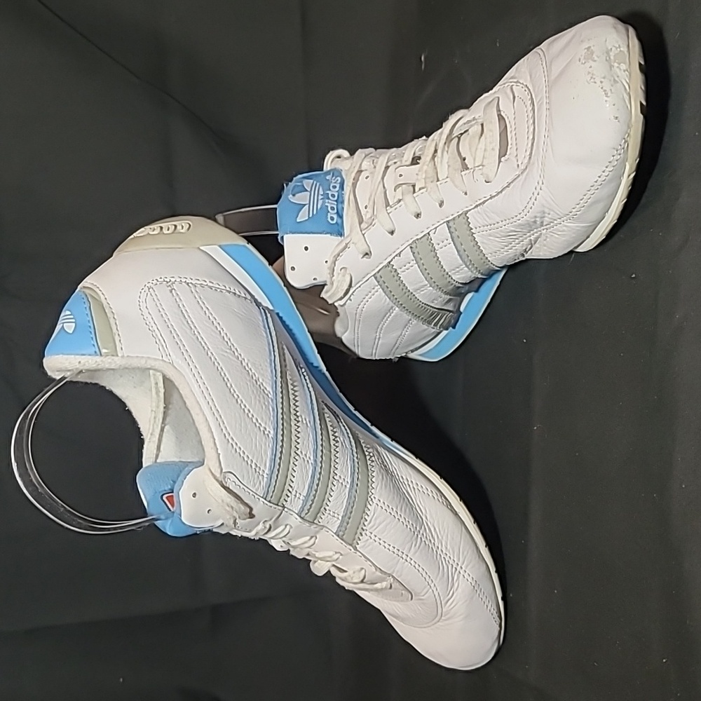 Vintage 2006 Team Adidas Goodyear Racing Driving Shoes White Blue Women's Size 9
